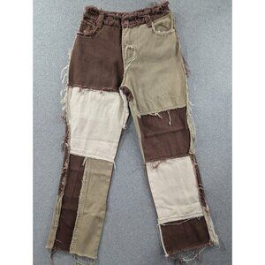Jaded London Jeans Women Sz 26 Brown Tan Patchwork Boyfriend Fit Frayed Denim